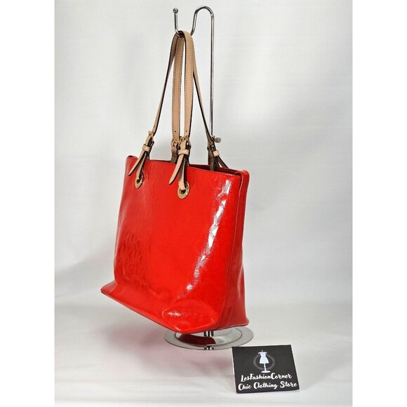 Michael Kors Women's Red Leather Jet Set Mirror Metallic Patent Tote Large 1794 - Picture 3 of 16
